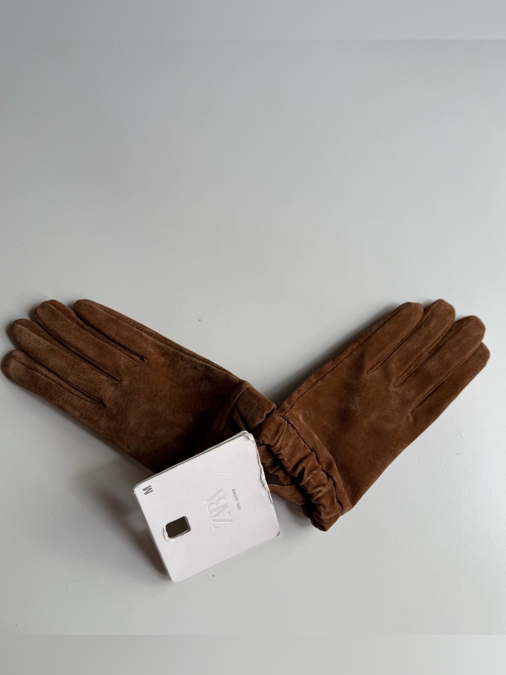 Zara New Gloves 100% Leather Women’s Brown Suede Size M